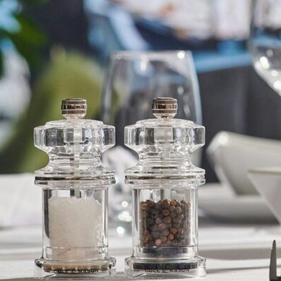 image 1 of Cole & Mason 675 Clear Acrylic Salt & Pepper Mill Set 118mm