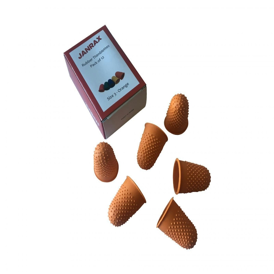 image 1 of Pack of 12 Orange No.3 Rubber Thimblettes - Extra Large Thimble Finger Cones