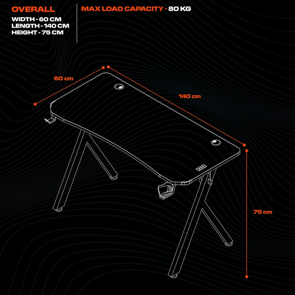 image 1 of X Rocker Lumio XL 140cm LED Gaming Desk with Full Mousepad - Carbon Black RGB