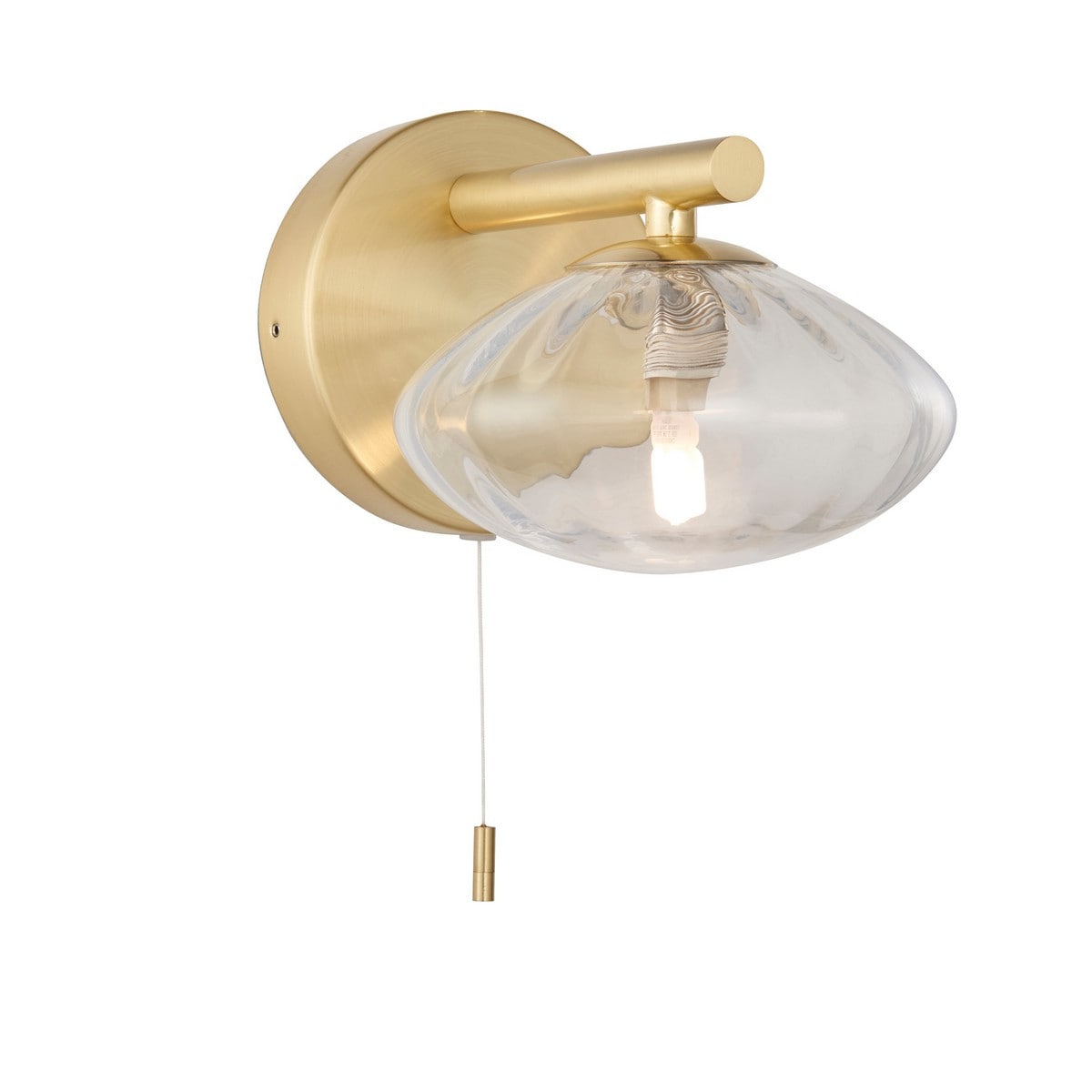 Oristano Bathroom Glass Wall Lamp, Satin Brass Plate, Ribbed Glass, IP44