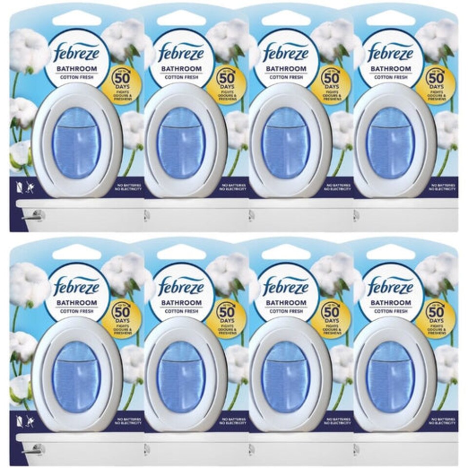 Febreze | Cotton Fresh Bathroom Air Freshener 7.5ml | 7.5ml x 8 Pack