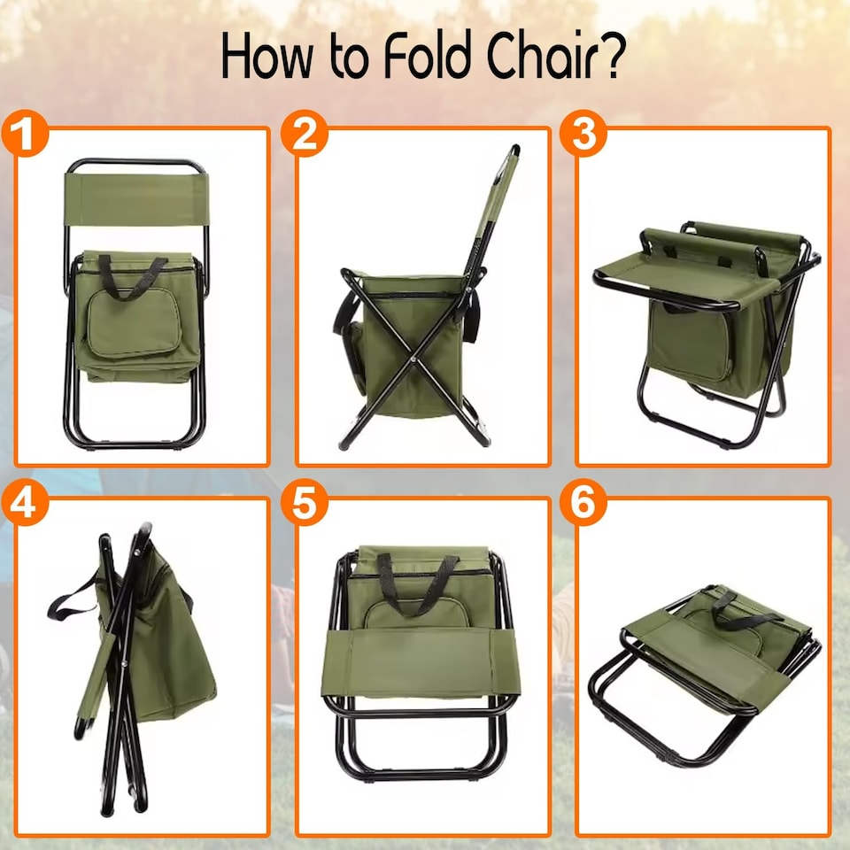 image 1 of 2X Folding Camping Chair Lightweight Foldable Fishing Chairs Portable Camping Chair Cooler Bag Outdoor Backrest Stool