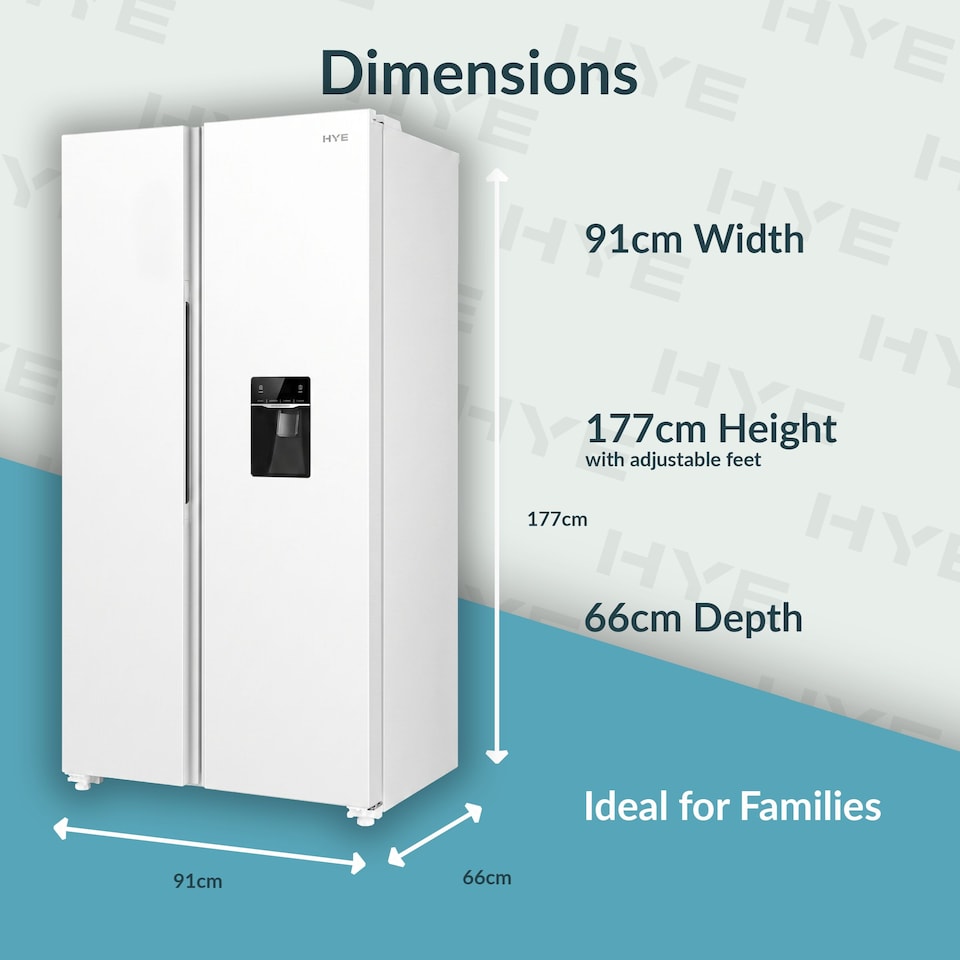 image 1 of HYE 529 Litre No Frost American Fridge Freezer with Non-Plumbed Water Dispenser, 91cm, White - RF01AMWD532W01