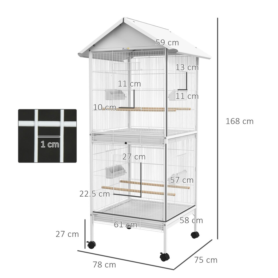 image 1 of PawHut Metal Bird Cage Feeder, for Small and Medium Bird - White
