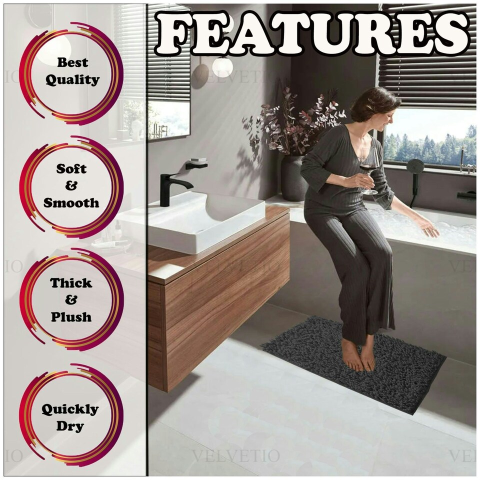 image 1 of VELVETIO Loop Bath Set Anti Slip Water Absorbent Soft Bathroom Rugs Grey | Charcoal