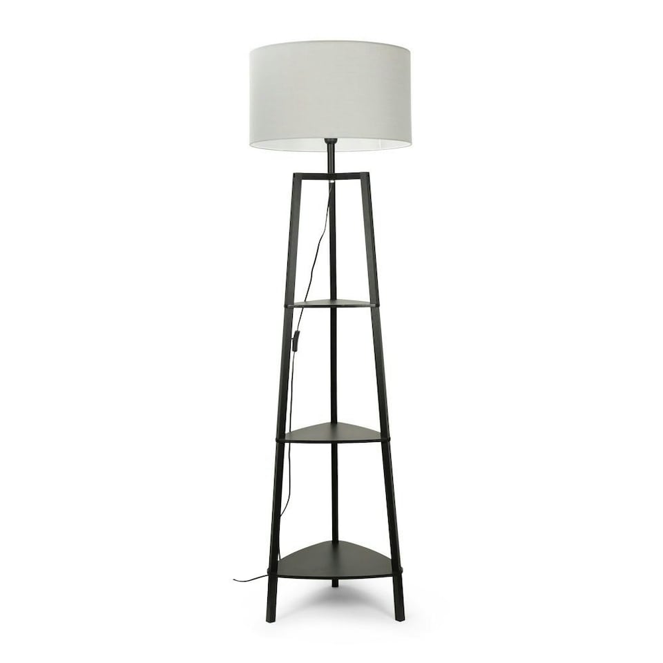 image 1 of ValueLights Hiru Painted Tripod Shelved Black Floor Lamp Base