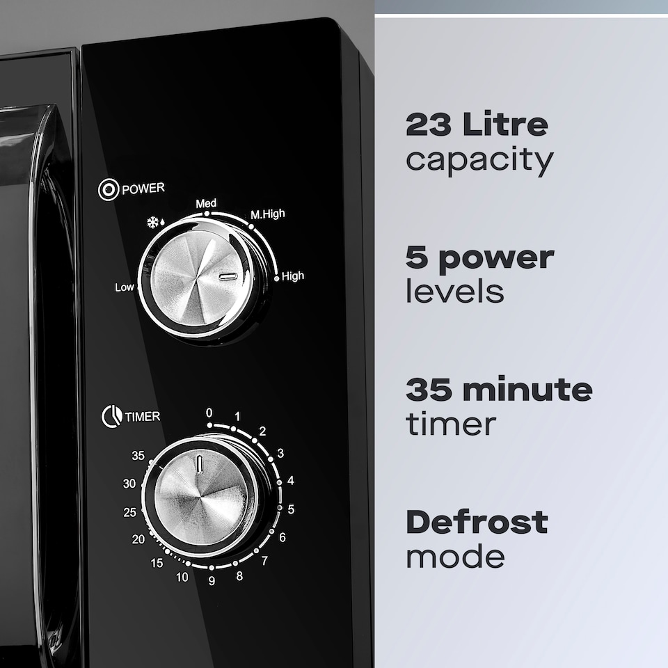 image 1 of Daewoo Modern Black 800W 23L Microwave 35Min Timer 5 Power Settings Auto Defrost