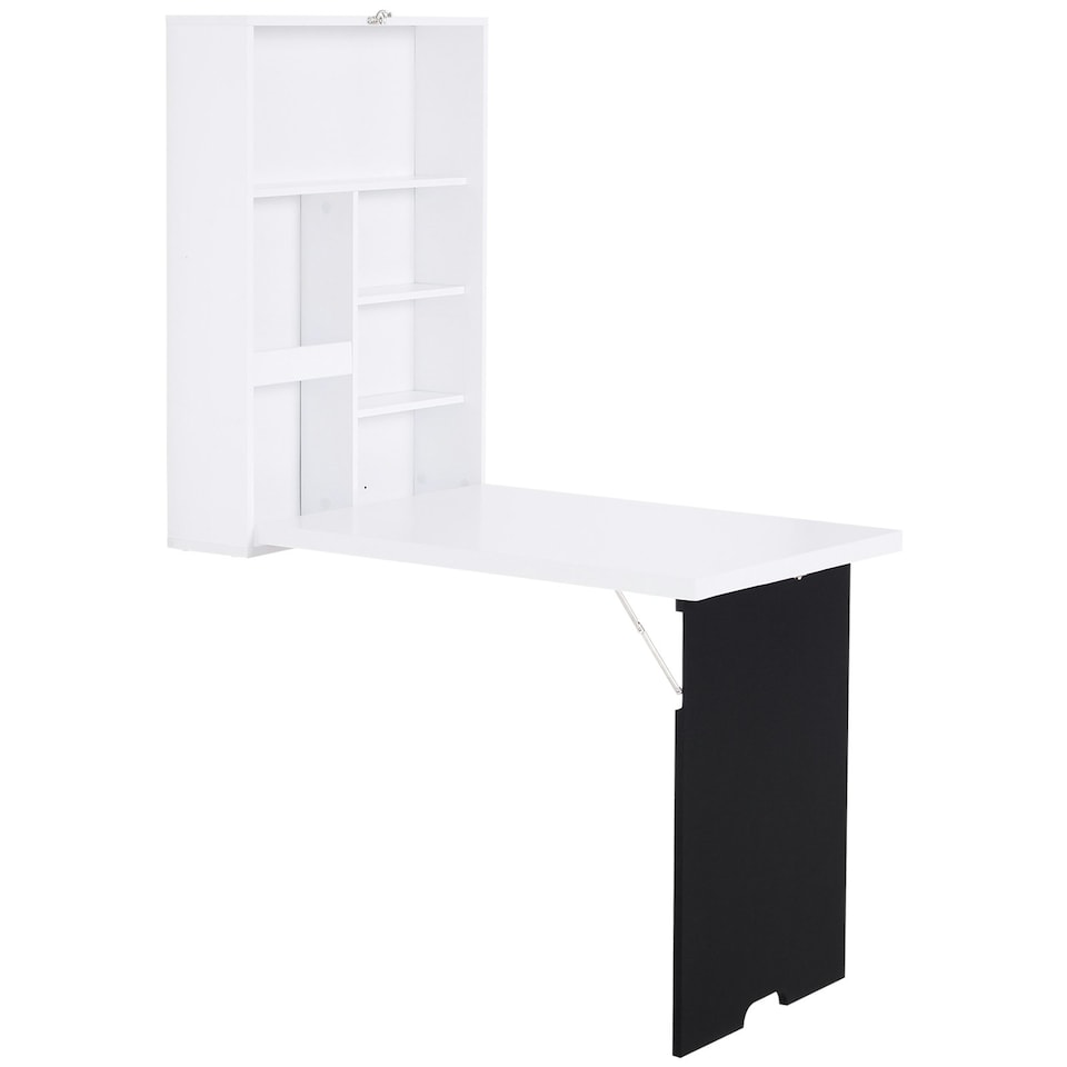 image 1 of HOMCOM Multi-Functional Folding Wall-Mounted Table withChalkboard Shelf