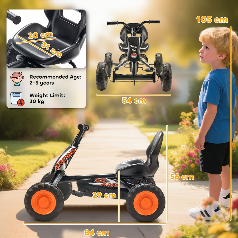 image 1 of AIYAPLAY Pedal Go Kart, Go Kart for Kids Ages 2-5 Years, Black