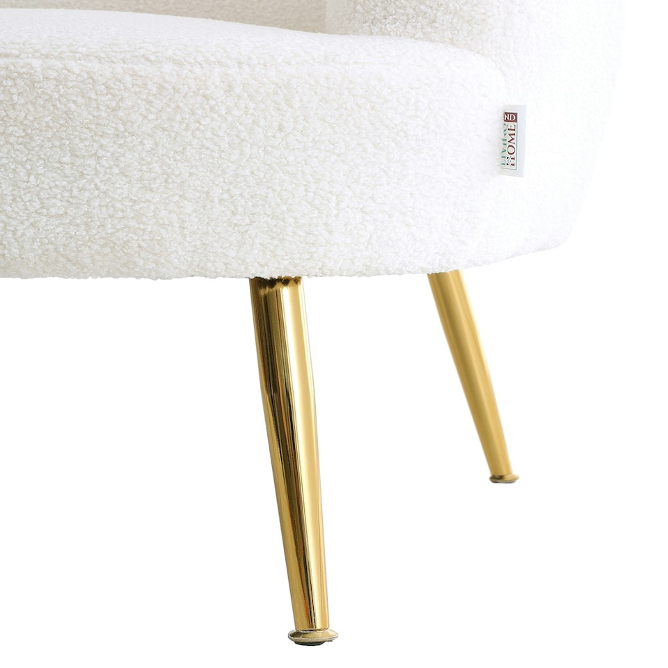 image 1 of Living and Home Teddy Fabric Armchair with Sleek Metal Legs - White