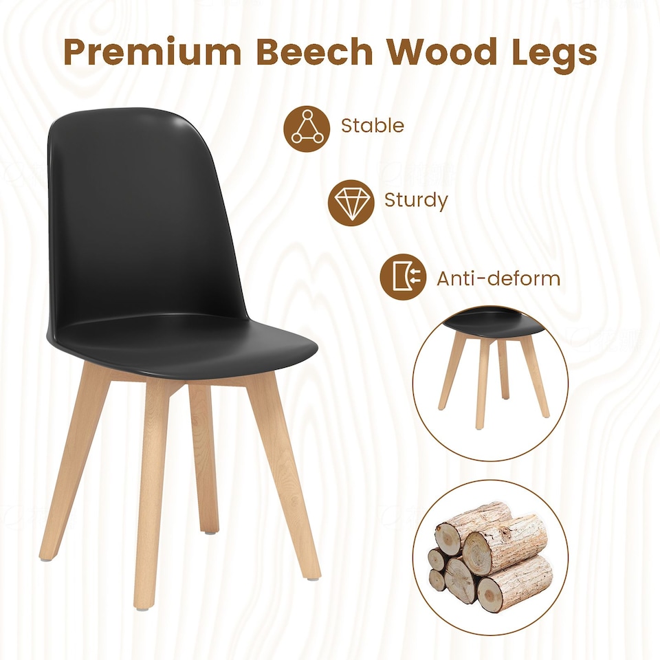 image 1 of COSTWAY Modern Dining Chairs Set of 2 Armless Kitchen Chairs-Black