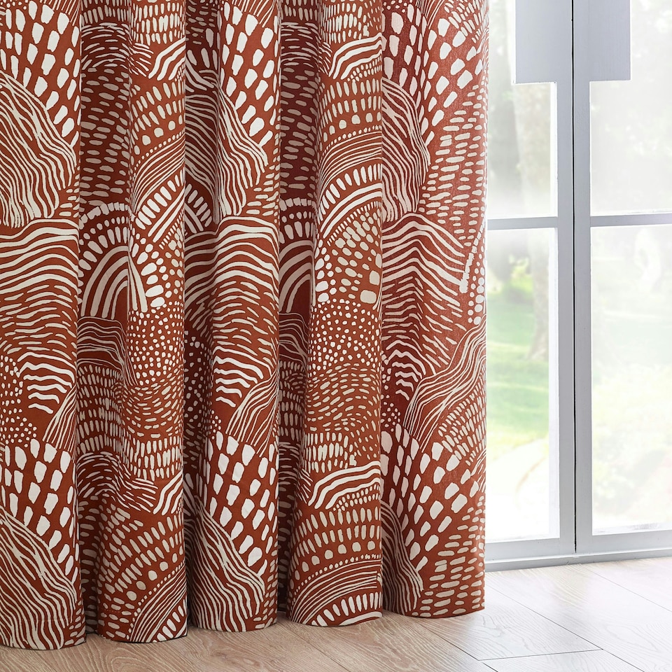 image 1 of Hoem Nola Abstract Chestnut Eyelet Curtains (W)229cm x (D)229cm Multi