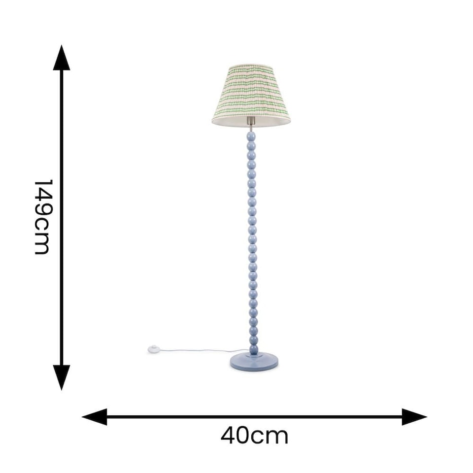 image 1 of ValueLights Bobbles Blue Bobbin Floor Lamp Pink Aztec Pleat Shade and Bulb
