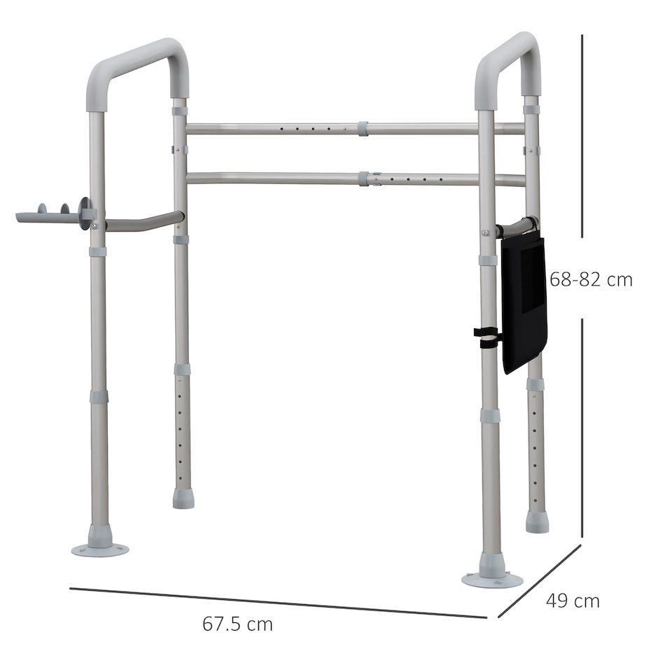 image 1 of HOMCOM Adjustable Toilet Safety Frame with Additional Rubber Tips Storage