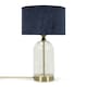 image 3 of ValueLights Jessy Glass and Gold Metal Bedside Table Lamp with a Navy Blue Velvet Lampshade - Bulb Included Blue