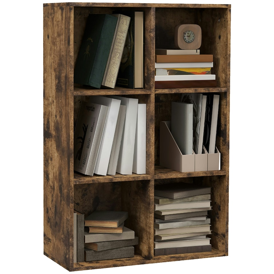 image 1 of HOMCOM Cubic Cabinet Bookcase Storage Shelves for Home Office, Rustic Brown