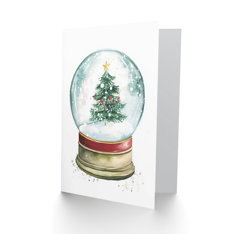 image 1 of Decorated Pine Tree Snow Globe Blank For Him Or Her Art Xmas Festive Christmas Card