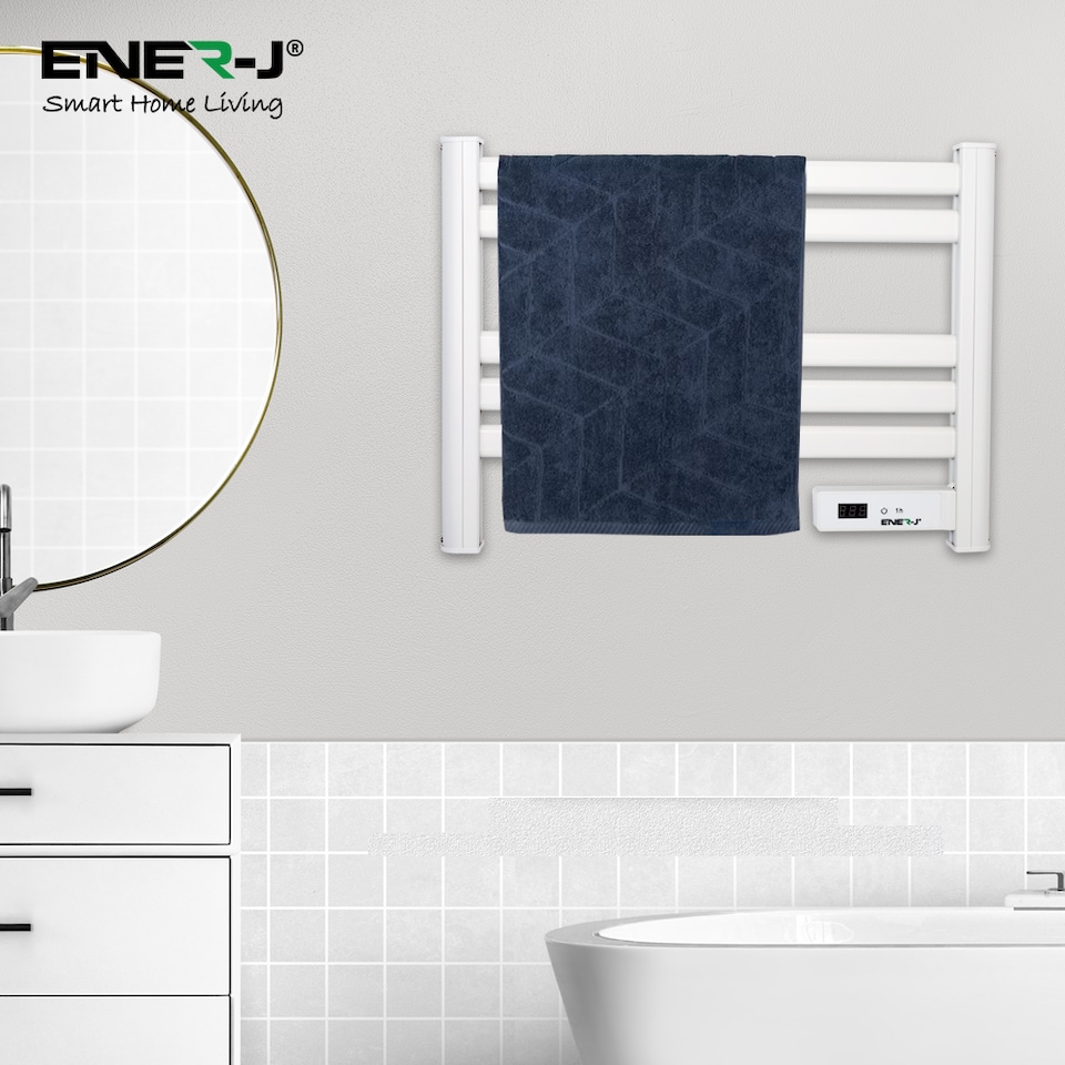 image 1 of ENER J Electric Heated Towel Rail 100W 5 Bar Wall Mounted Infrared White IP24