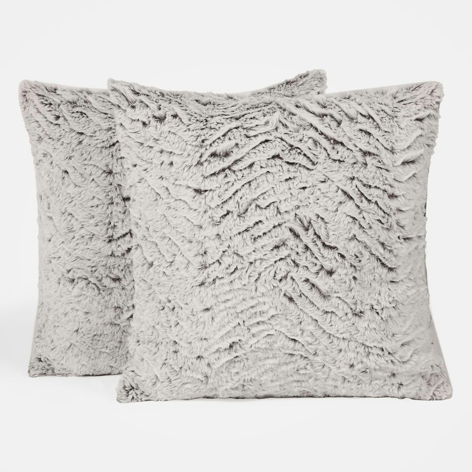 image 1 of OHS 2 x Two Tone Faux Fur Plush Cushion Covers, 45x45cm - Natural