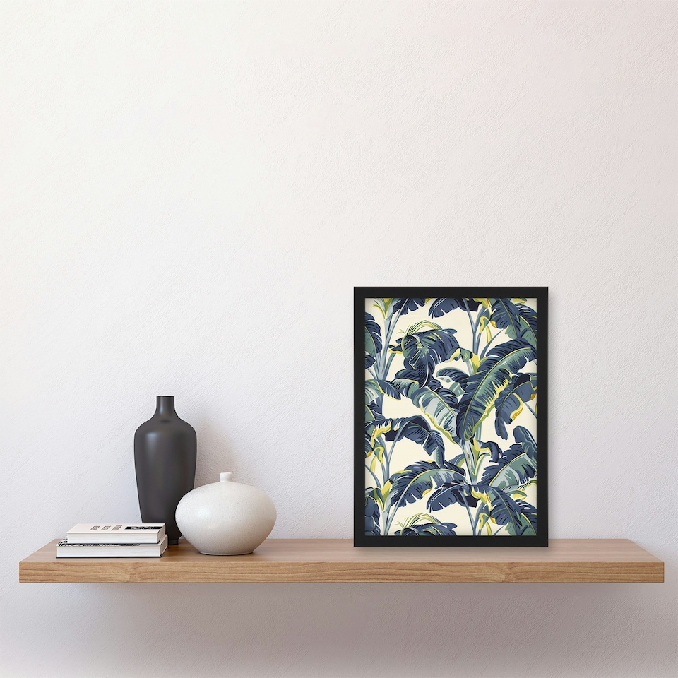 image 1 of Banana Plant Leaves Foliage Tropical Living Room Black Framed Wall Art Print A4