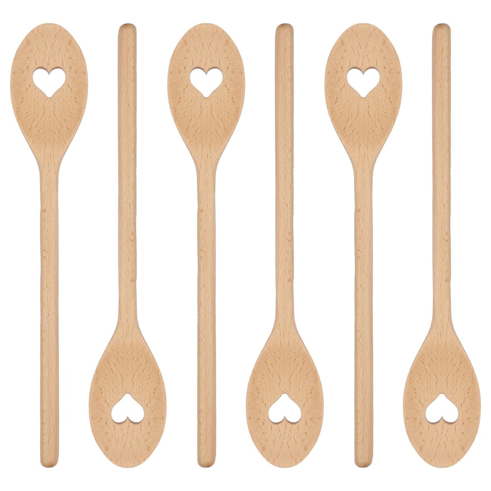 image 1 of Argon Tableware Wooden Heart Cooking Spoons - 30cm - Pack of 6