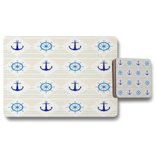 Nautical Elements on Striped Background (Placemat & Coaster Set)