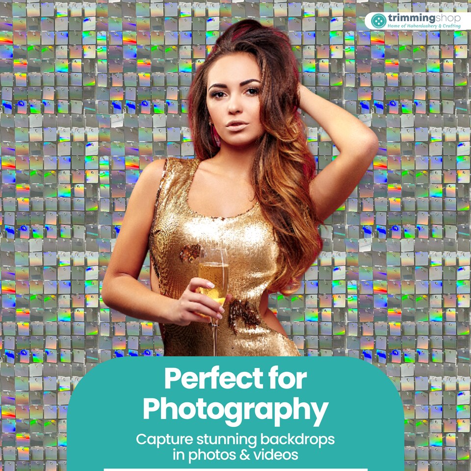 image 1 of 30cm x 30cm Shimmer Sequin Wall Panels, Reflective Square Backdrop Panel