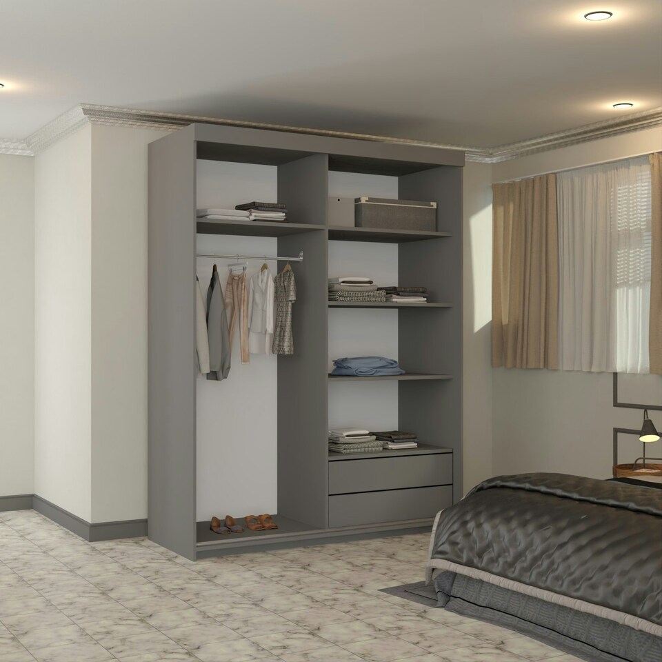 image 1 of Full Mirror Sliding Door Wardrobe in White, Black & Grey Colors - 150cm Grey | 150cm