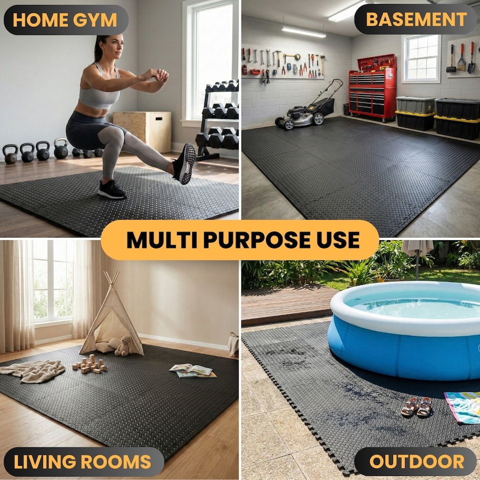 image 1 of Soft Interlocking Floor Mats Set - Non-Slip Foam Tiles EVA Puzzle Mats for Gym, Garage, Home Workout, Playroom, or Office