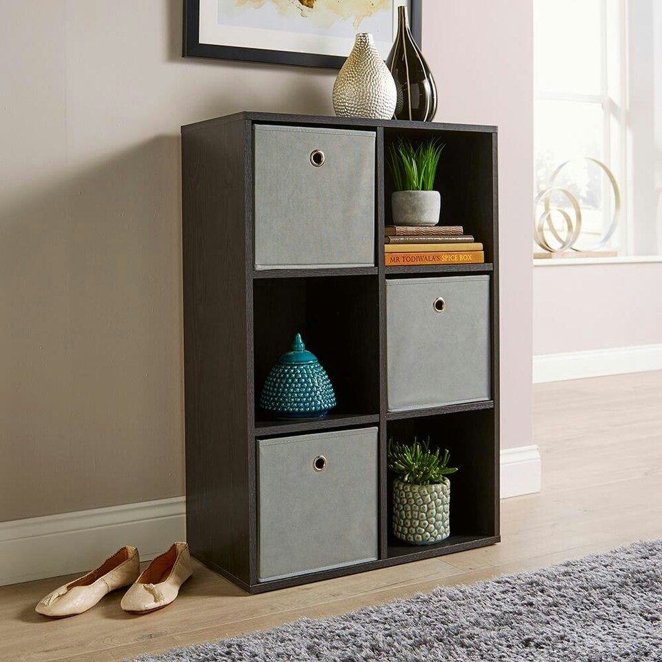 image 1 of Storage Cube 6 Shelf Bookcase Wooden Display Unit Organiser Black Furniture Black | No Drawers