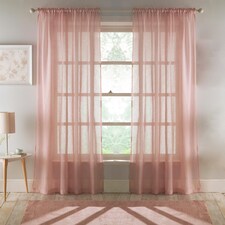 Pair of Eden Blush 100% Recycled Voile Panels 122 cm (48 inch) Rod Pocket Panels for Bedroom and Living Room