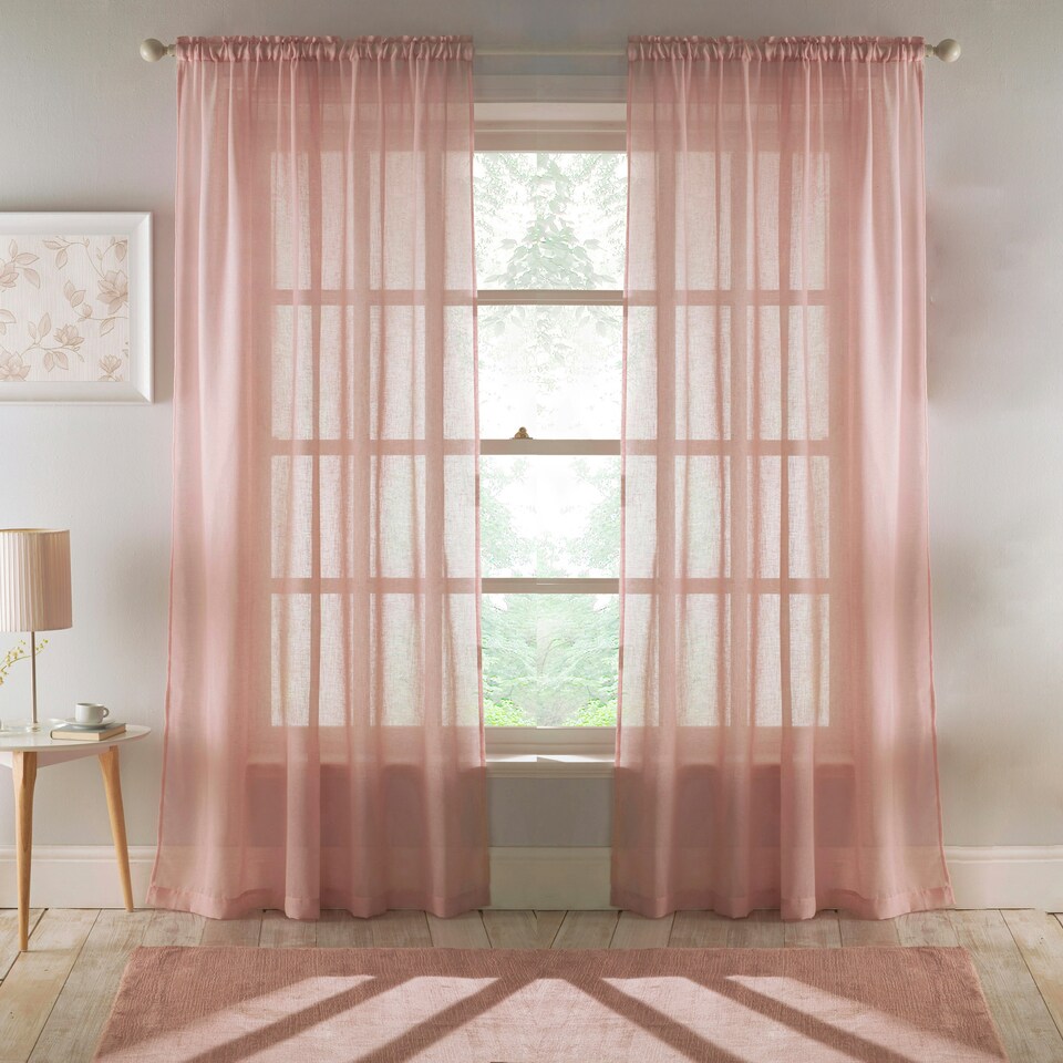 image 1 of Pair of Eden Blush 100% Recycled Voile Panels 122 cm (48 inch) Rod Pocket Panels for Bedroom and Living Room