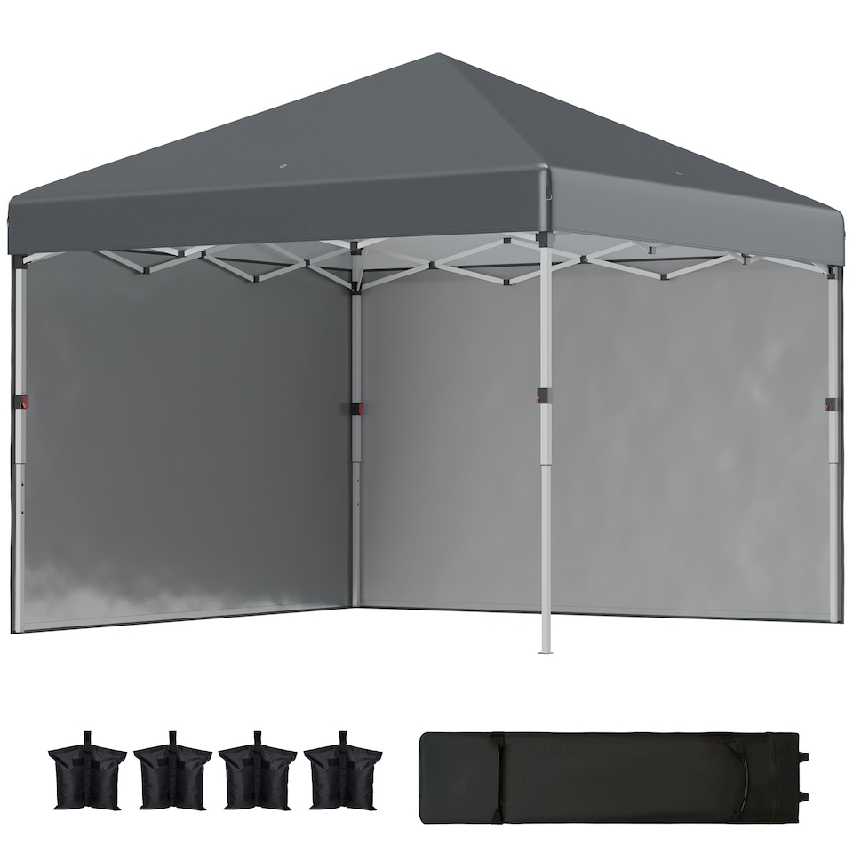 image 1 of Outsunny 3 x 3 M Pop Up Gazebo, UPF 30 with 2 Sidewalls, Leg Weight Bags and Wheeled Bag, Height Adjustable Party Tent Event Shelter for Garden, Patio, Dark Grey