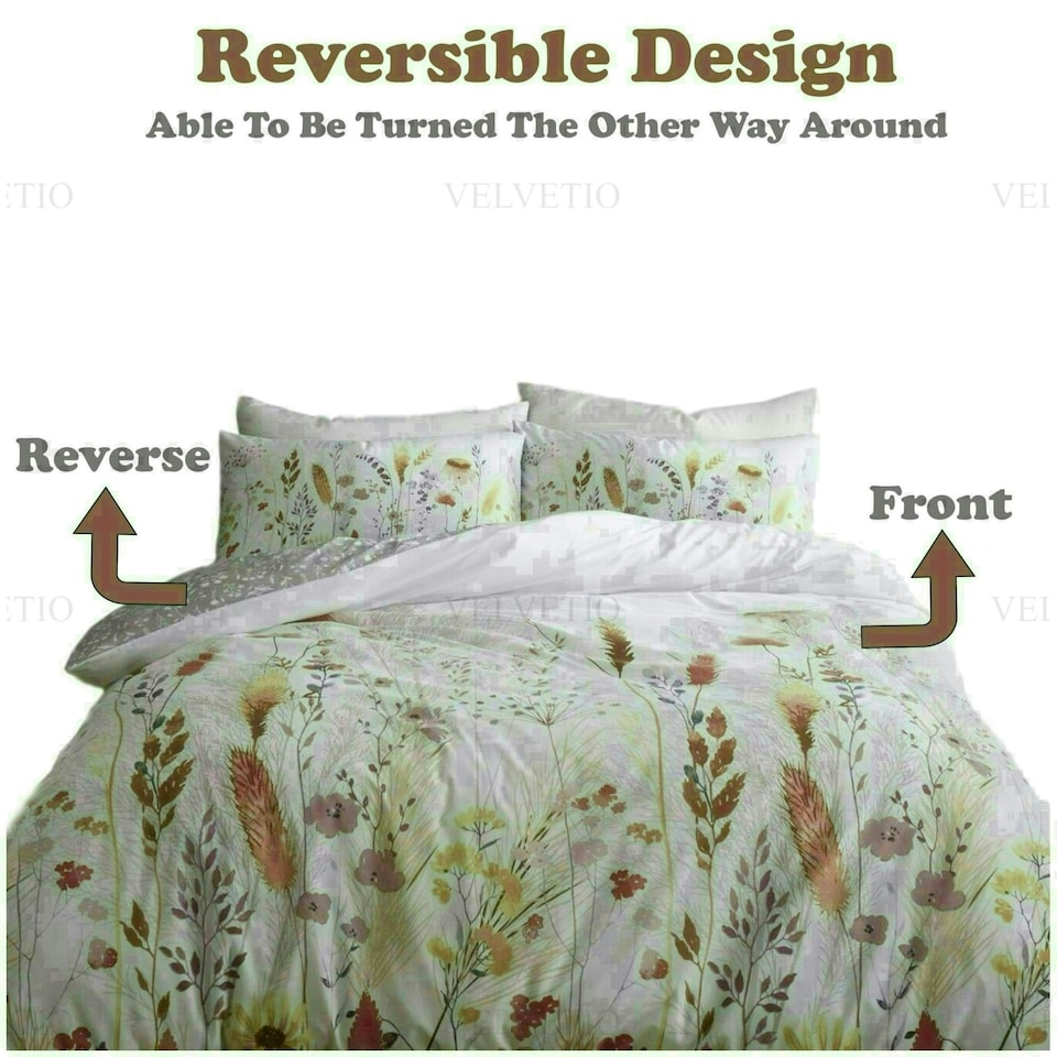 image 1 of Meadow Floral Printed Duvet Cover Set Reversible Polycotton Beddings Multi | King