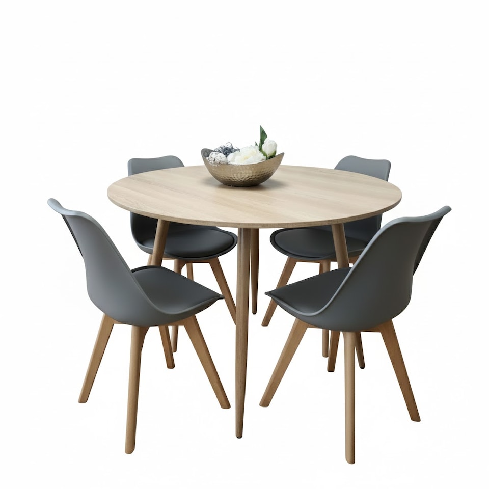 image 1 of Modern Round Dining Table Set With 4 Grey Plastic Chairs Dining Room Furniture