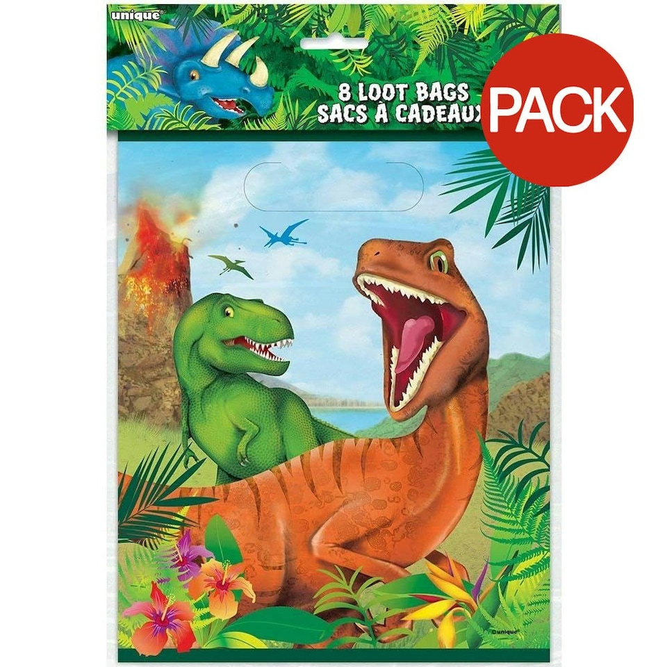Unique Party Dinosaur Gift Bag (Pack of 8) - Multicoloured - One Size Multi