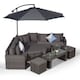 image 1 of Santorini L Shape Modular 5 Seat Rattan Corner Sofa Set With Daybed Ottoman, Large Coffee Table & 2 Stools Grey | Grey
