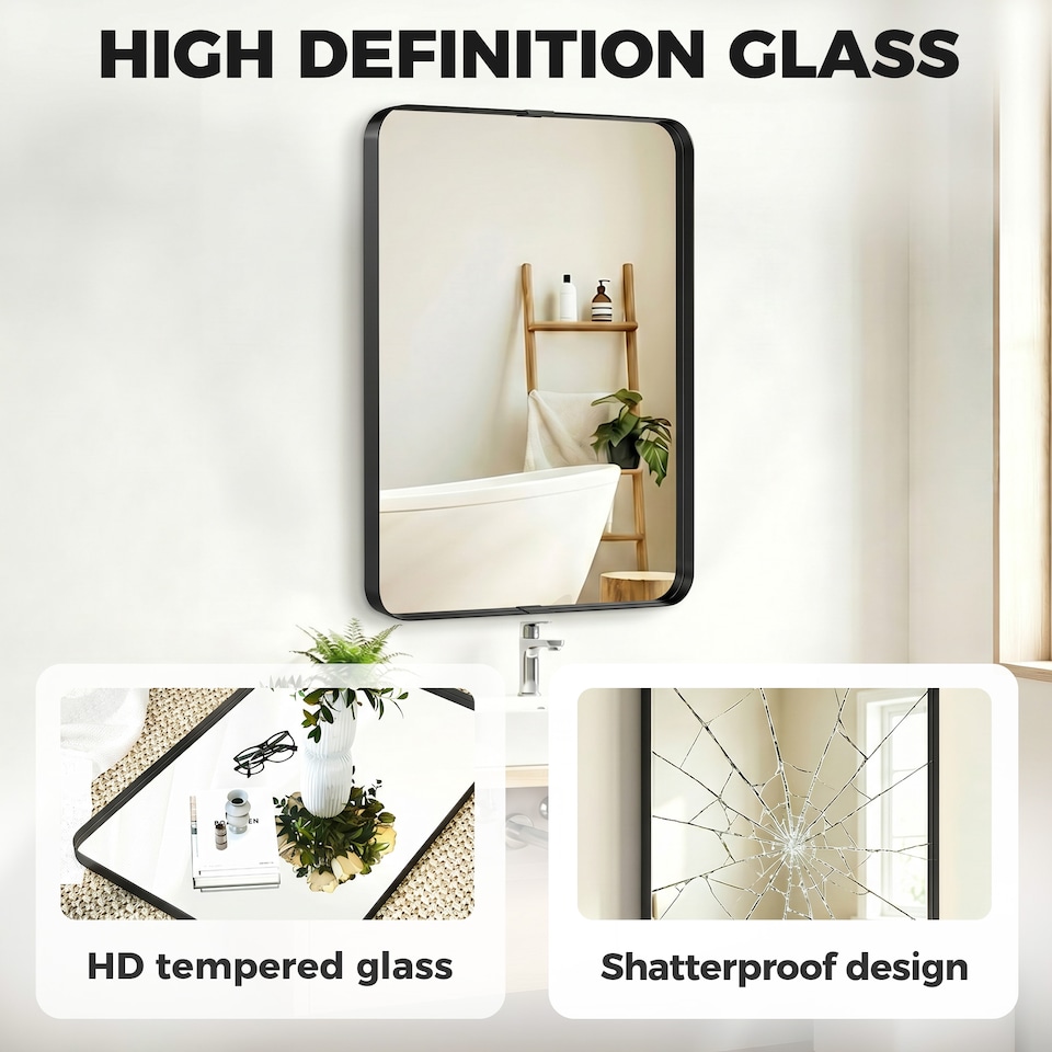 image 1 of HOMCOM Rectangular Wall Mirror, 90 x 60 cm Wall Mounted Bathroom Mirror