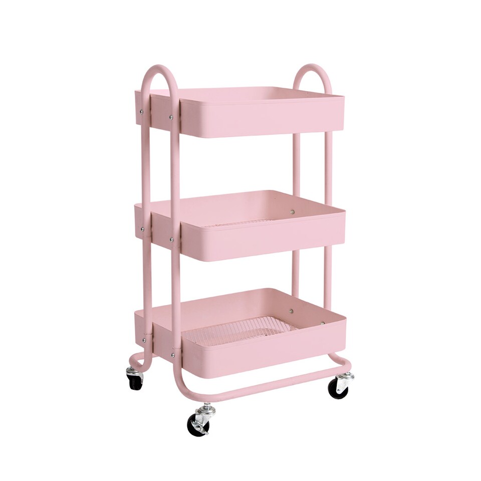 image 1 of Levede 3 Tiers Kitchen Trolley Cart | Pink | Pink