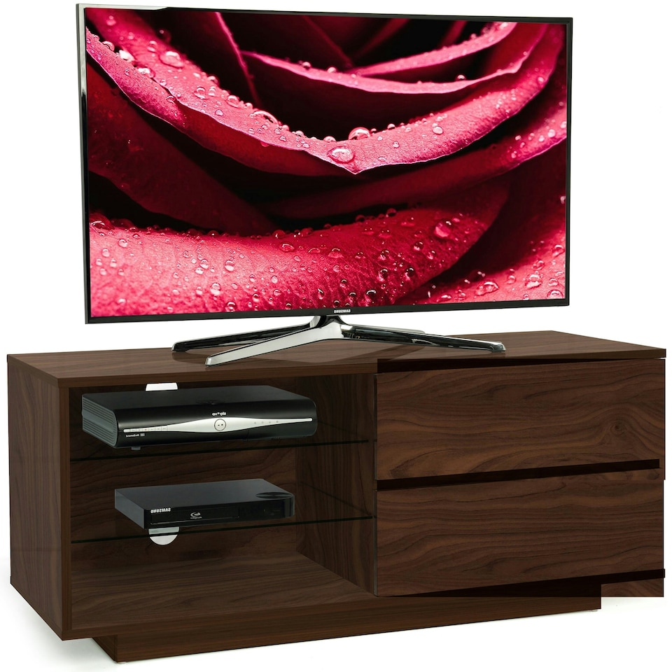 image 1 of Centurion Supports Gallus Premium Walnut with 2-Walnut Drawers and 3-Shelves 32"-55" LED/OLED/LCD TV Cabinet Brown