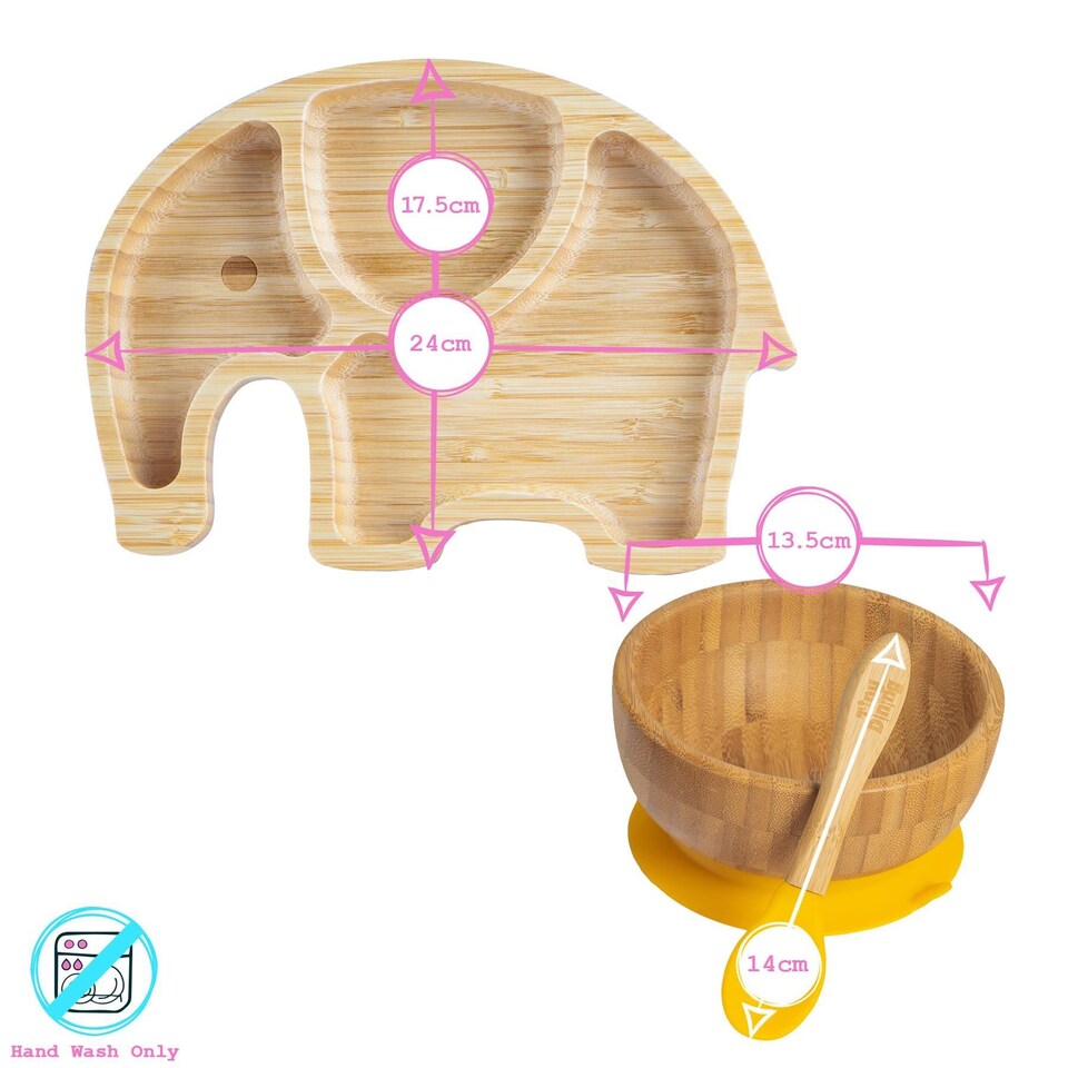 image 1 of Tiny Dining 4pc Elephant Bamboo Suction Baby Feeding Set - White
