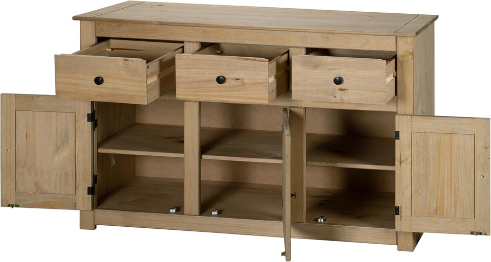 image 1 of Panama Sideboard 3 Door 3 Drawer Solid Pine Wood Waxed Oak Finish