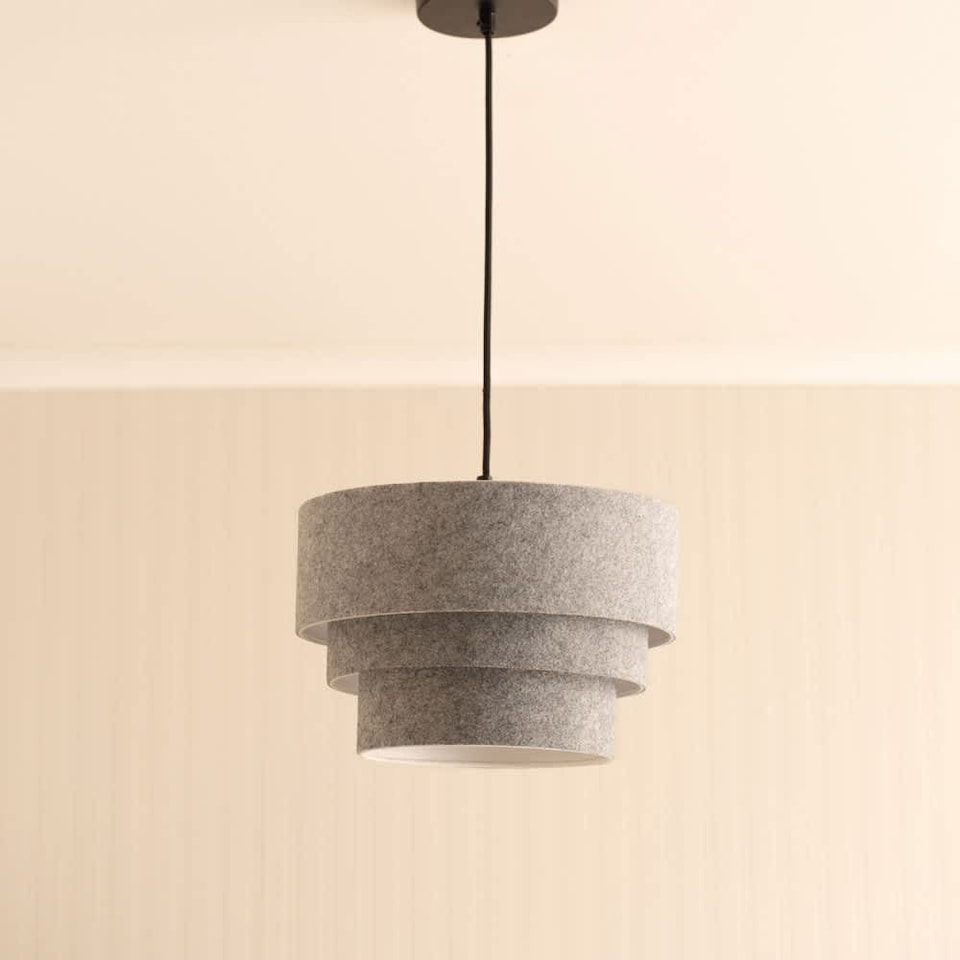 image 1 of ValueLights Aztec 3 Tier Grey Felt Ceiling Light Shade & Bulb | Grey