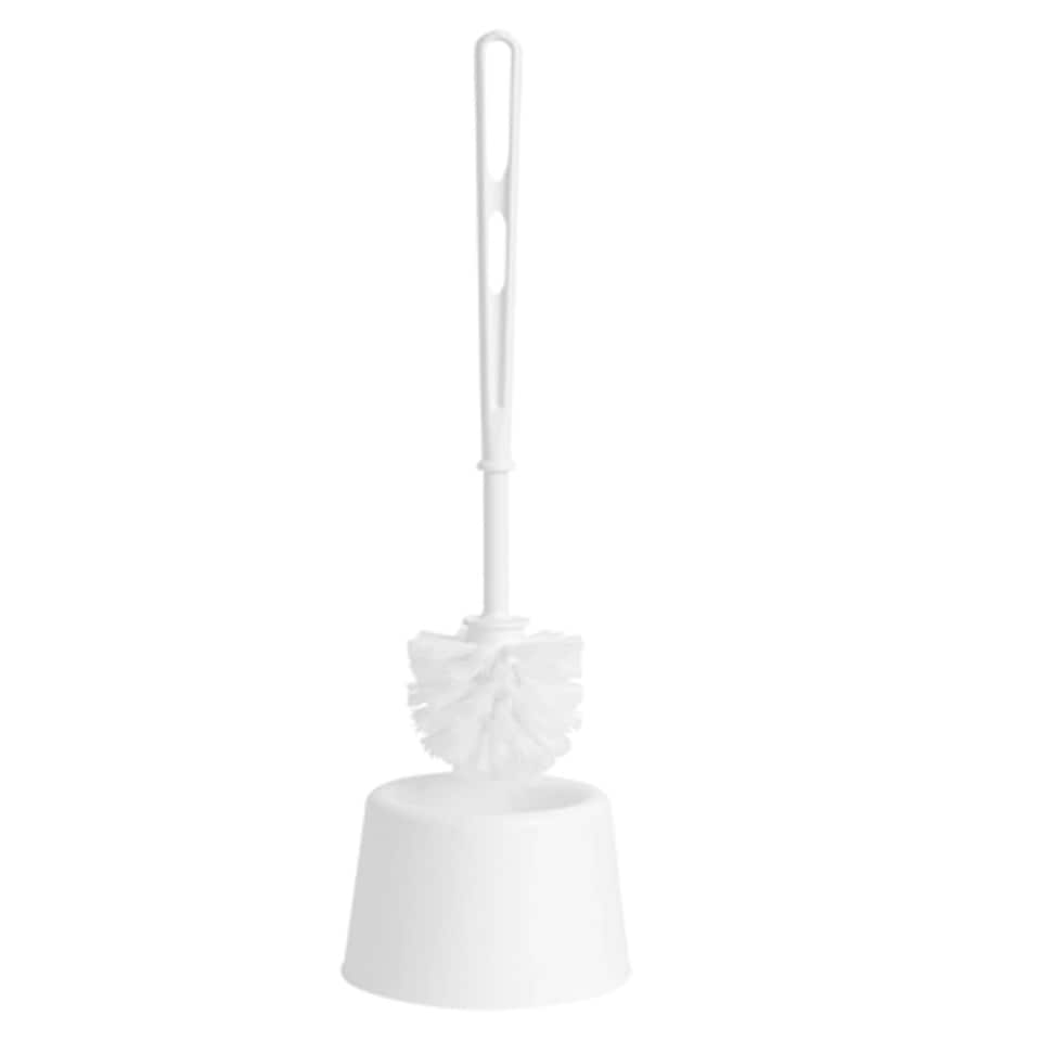 image 1 of 1 x White Toilet Brush Set With Strong Holder & Handle With Deep Cleaner Bristles White