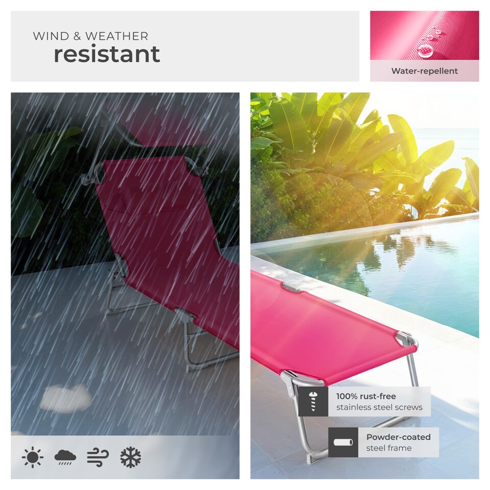 image 1 of Sun Loungers Set of 2 - foldable, sunroof, 4-step backrest, head cushion | Pink | pink | 2