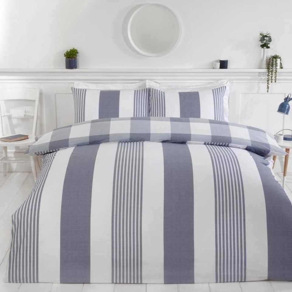 image 1 of Chambray Stripe Duvet Cover Set - King