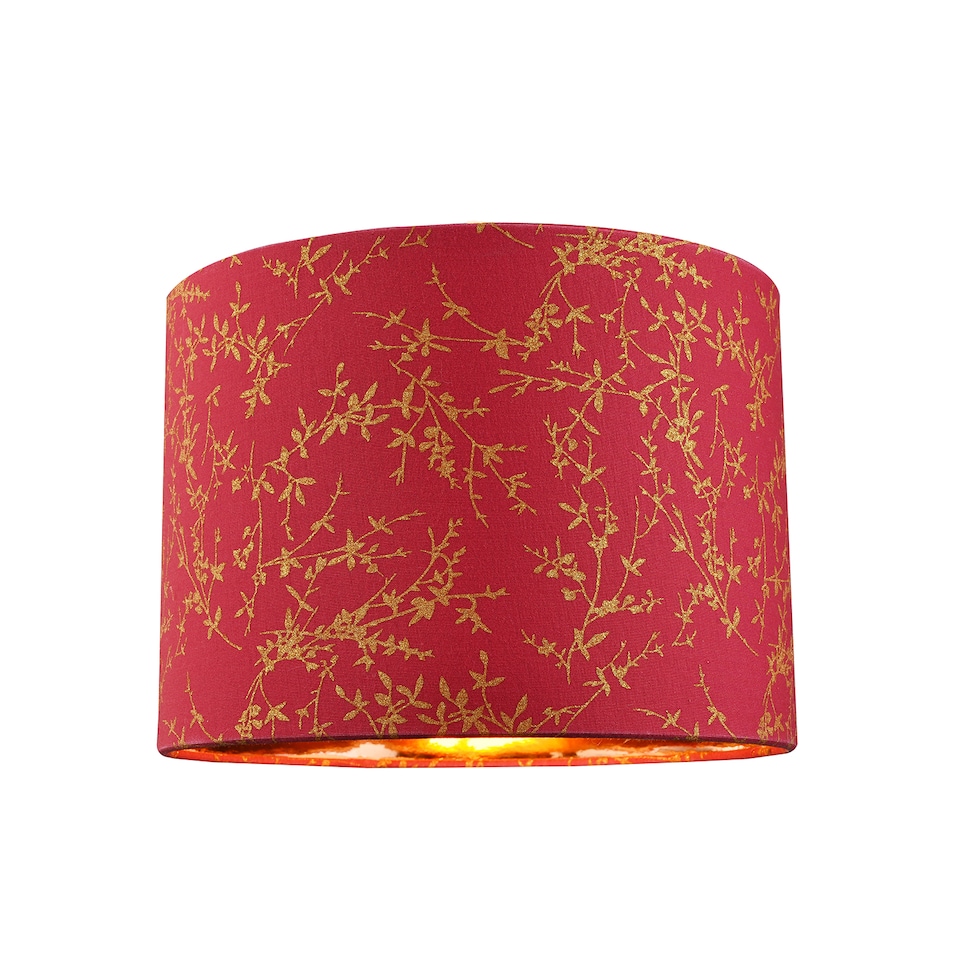 image 1 of Modern Burgundy Cotton Fabric 10 Inch Lamp Shade with Copper Foil Floral Decoration | Purple