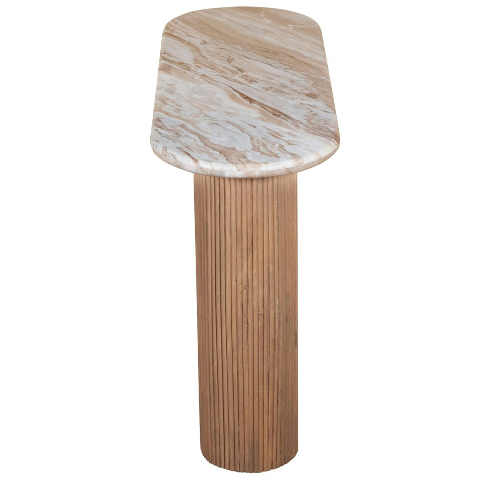 image 1 of Bundi Natural Marble & Wood Pedestal Console Table Brown