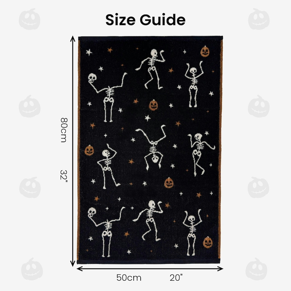 image 1 of Luxury Halloween Hand Towels Pack of 2 - 100% Cotton Spooky Tea Towels Black | Skeletons