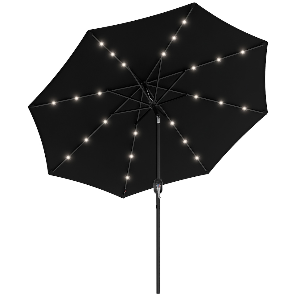 image 1 of Outsunny 2.7m Patio Garden Umbrella Outdoor Parasol Outdoor Market Table Umbrella with Tilt Crank and 24 LEDs Lights Black